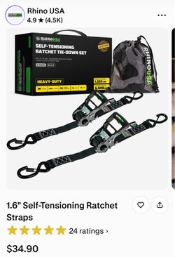 Rhino USA 2 Pack Of Ratchet Straps 1.6” x8’