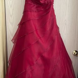 Red Beaded Sheer Formal Gown And Shoes