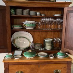 Theodore Haviland Limoges French Green And Gold China Dining Set