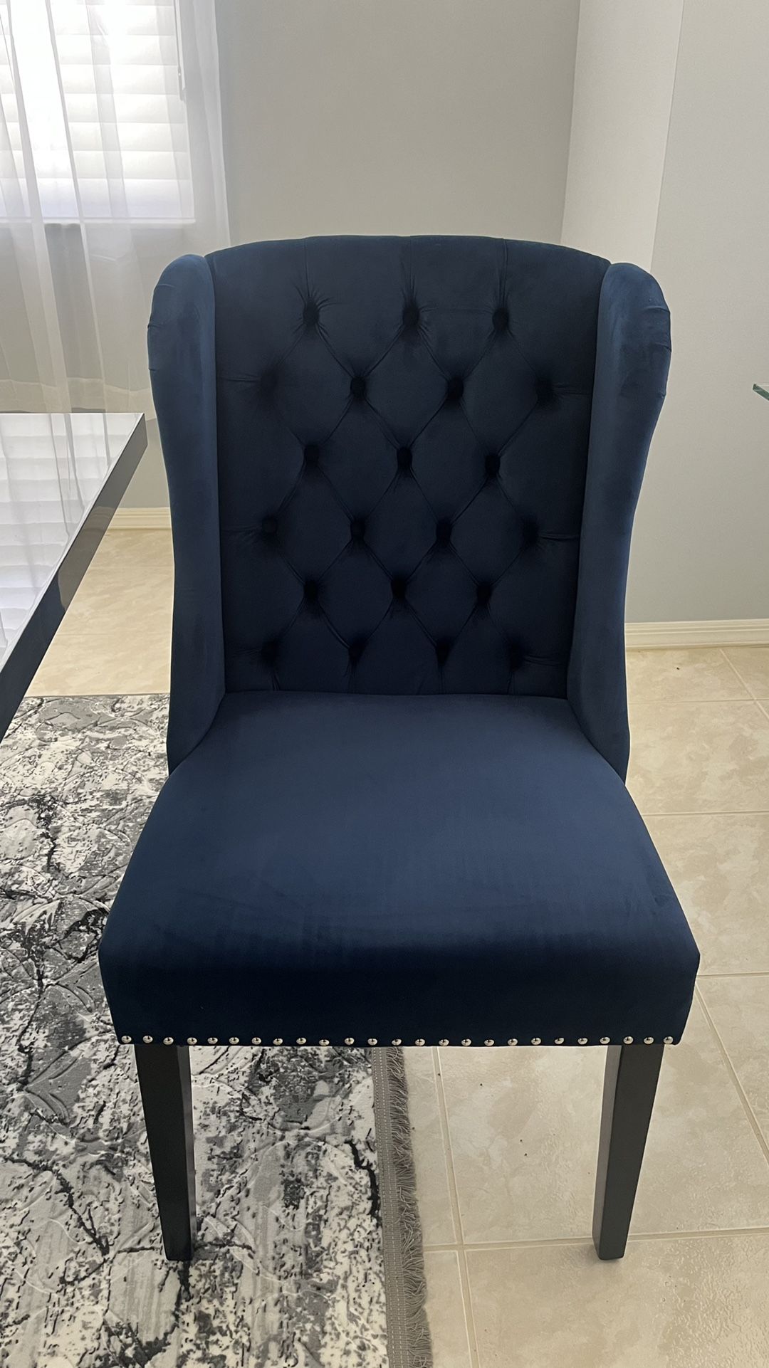 Blue tufted Velvet Wingback Dining Accent Chair