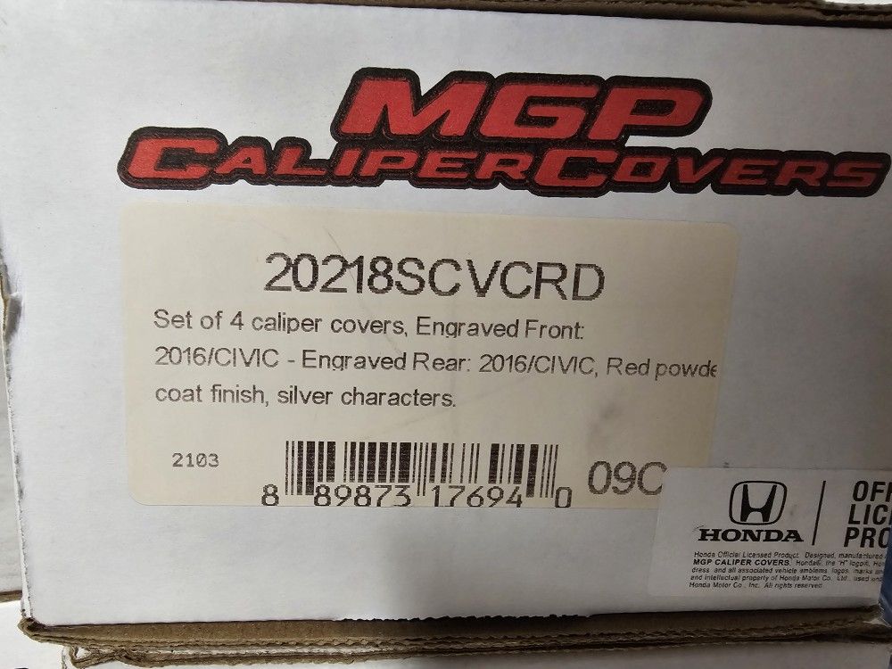 2016 -2021 Honda Civic Red Caliper Covers