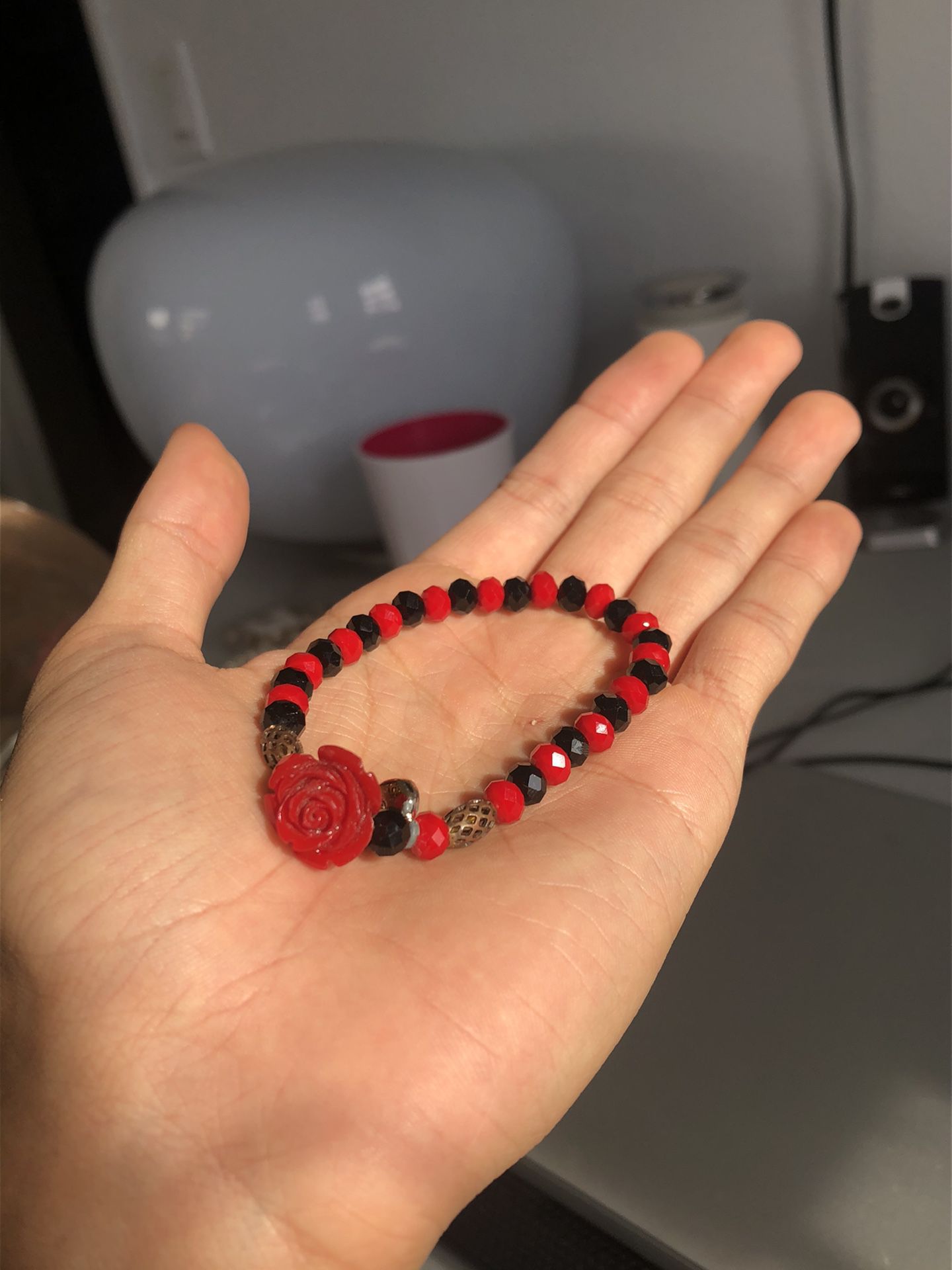 Black and Red Rose Charm Bracelet