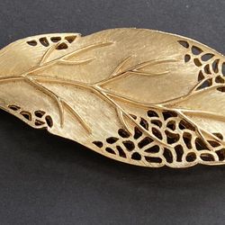 Skeleton Leaf Gold Time Crown Trifari Brooch Pin