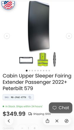 Black Upper Sleeper Fairing Extender — Right/Passenger Side — 2022+ Peterbilt 579