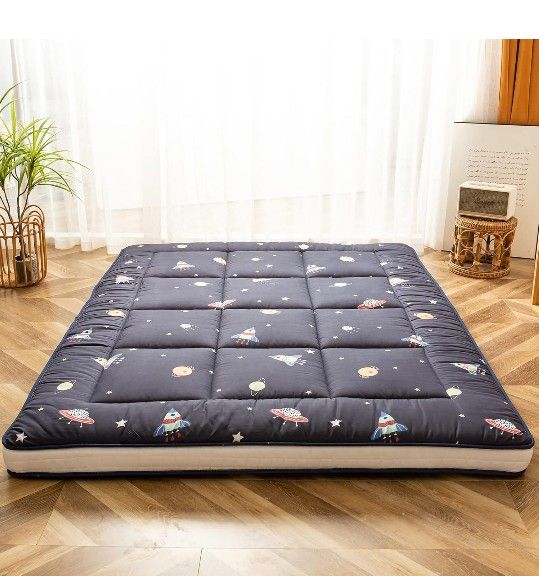 YOSHOOT 6 Inch Extra Thick Japanese Futon Floor Mattress, Foldable Mattress Tatami Pad For Adults Floor Bed Roll Up Guest, Navy Space, Full