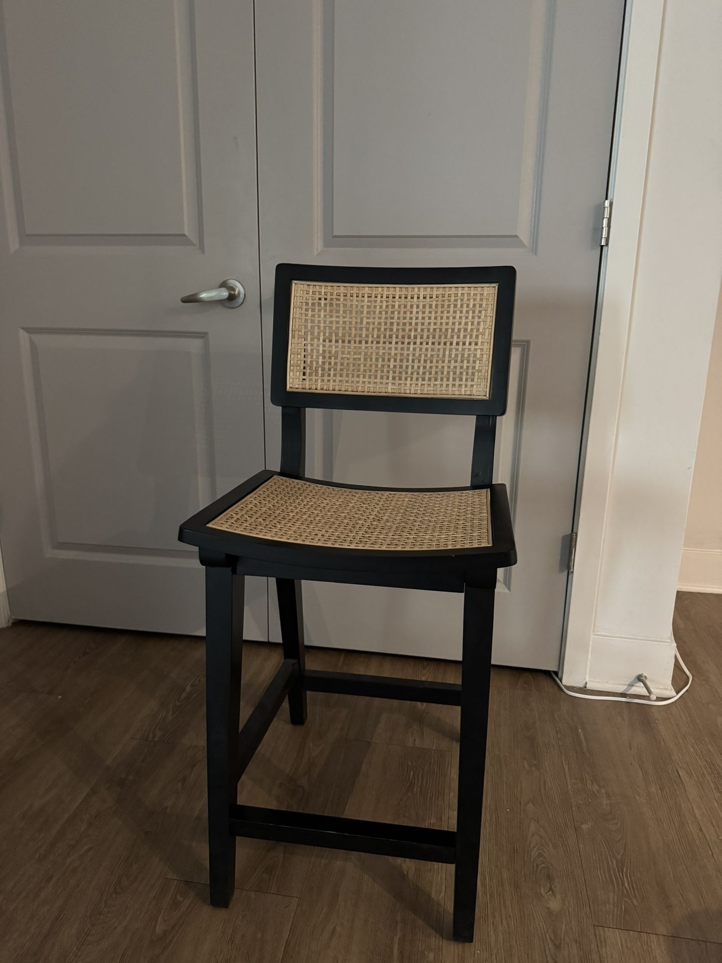 Set of 4 Tormod Cane Barstools – Counter Height (Black/Natural)