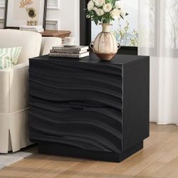 Solid Wood Nightstands, Bedside Table With 2 Drawers, No Handles, Sofa End Table For Living Room, Bedrooms