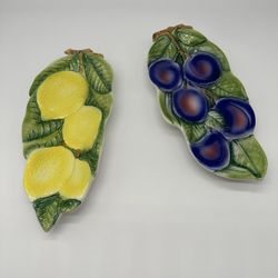 Lemon And Eggplant Ceramic Spoon Rests Or Plates