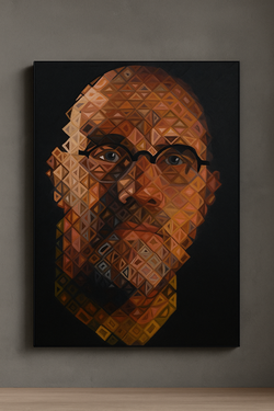 53” x 64” Large Geometric Portrait Wall Art – Inspired by Chuck Close Replica , Modern Abstract Canvas
