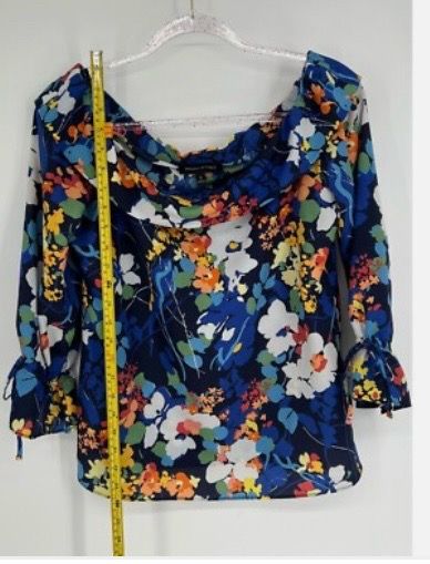 Banana Republic Blue Floral Blouse Off Shoulder Ruffle Sleeve