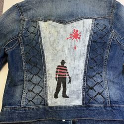 Painted Denim Jean Jacket, Freddy Krueger, Horror Movie Attire