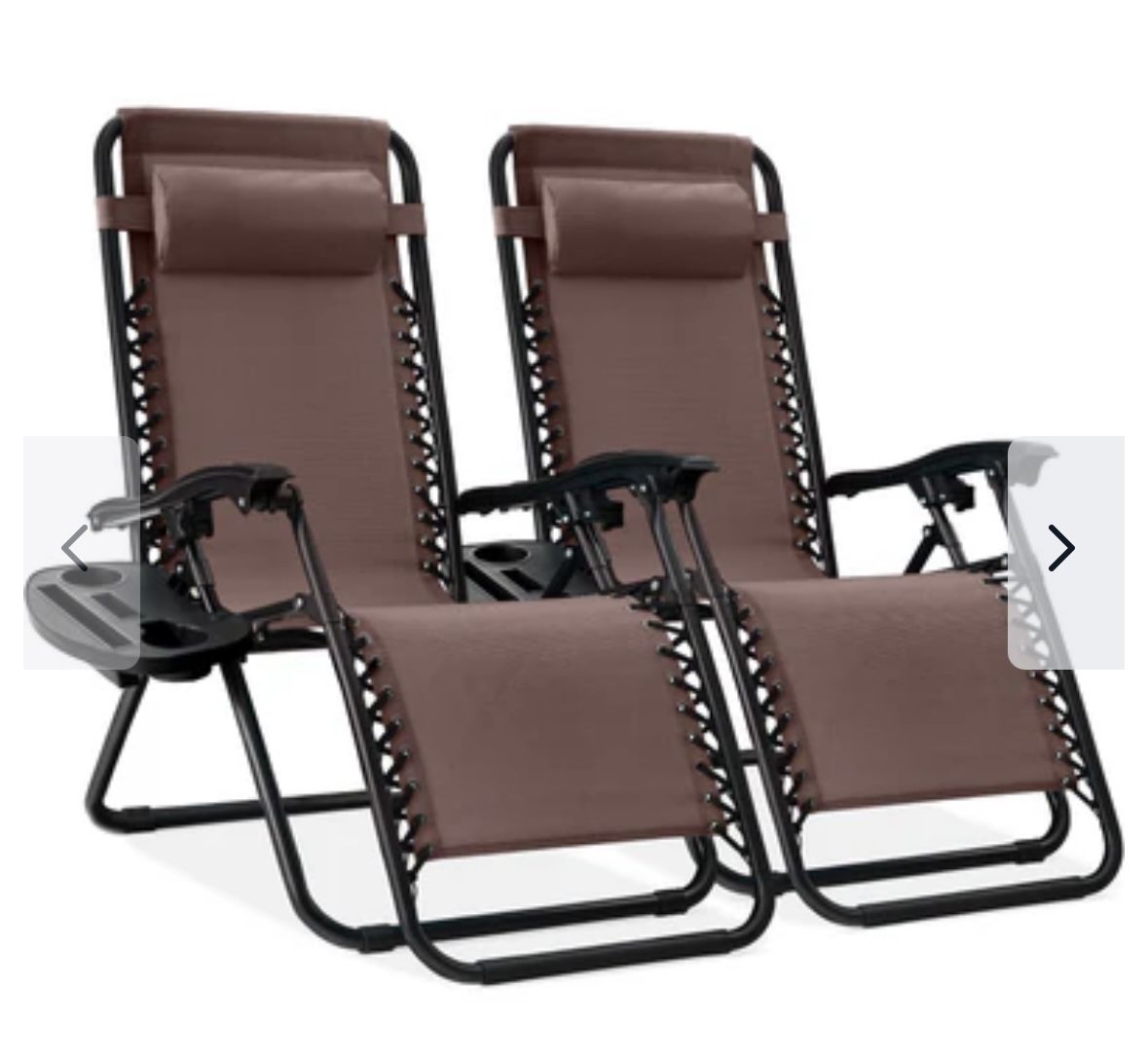 Set of 2 Zero Gravity Lounge Chair Recliners for Patio, Pool W/ Cup Holder Tray