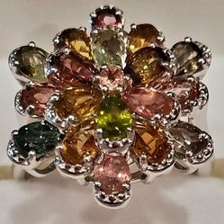 Brand New Genuine 3.60ctw Multi Tourmaline Ring. Size 7.