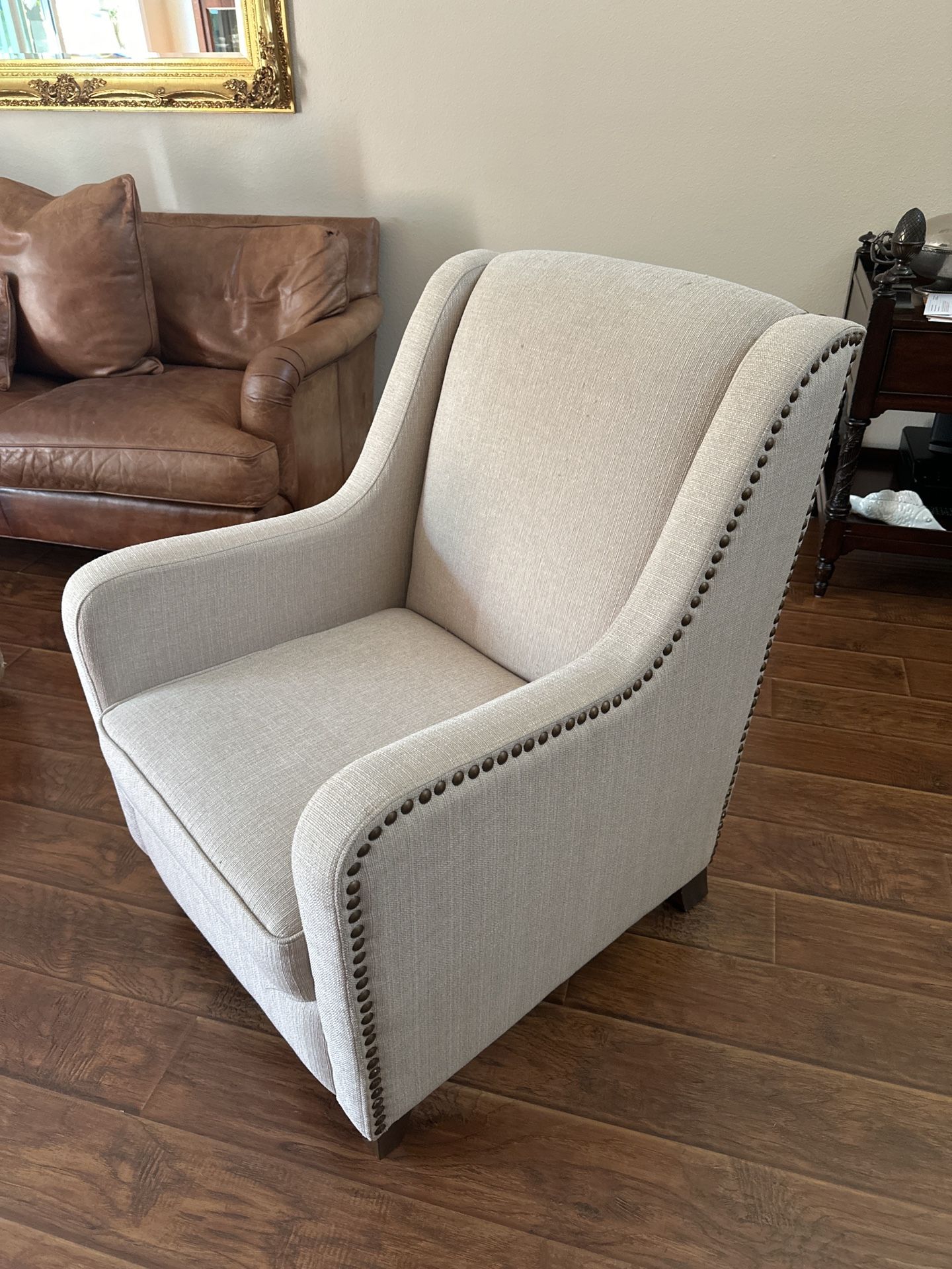 Beige Armchair With Nailhead Trim