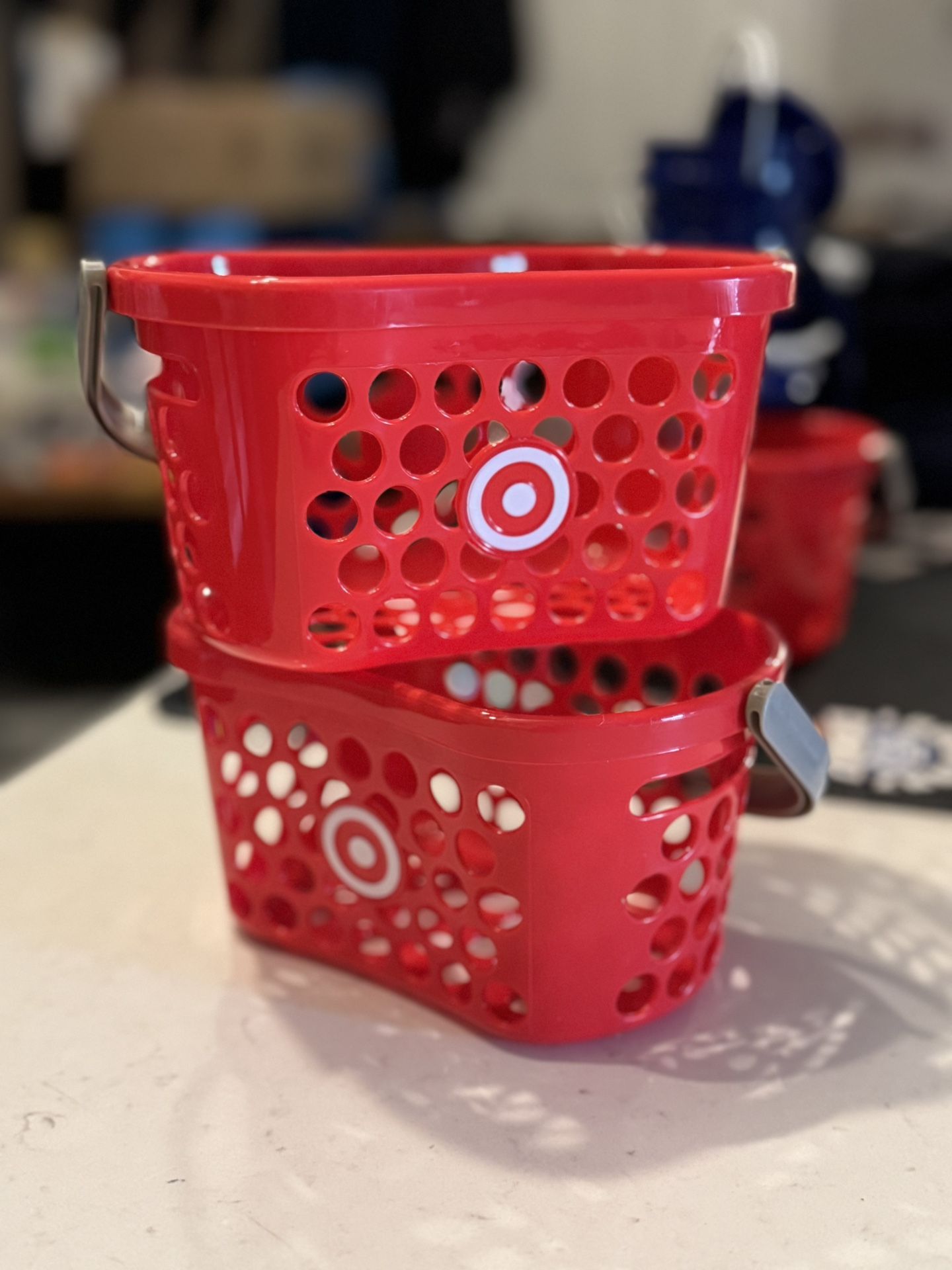 Mini Target Shopping Basket SET OF 2 Red with Handle Bullseye Logo Spritz Party