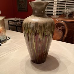 Pier 1 Imports Large Vase Burgundy Red Green Metallic Bronze Reactive Glaze