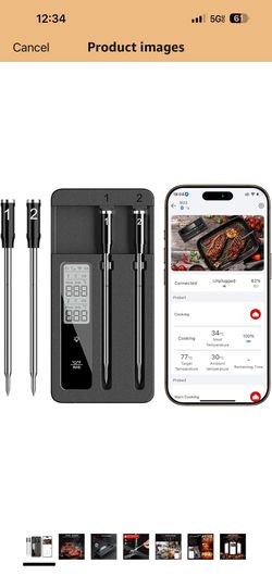 ROUUO Smart Wireless Meat Thermometer with Dual Probes, Bluetooth & WiFi Combo, High Precision & Fast Response for BBQ, Grill, Smoker, Oven, Air Fryer