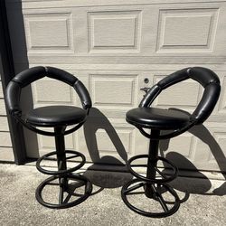 Black Metal And Leather Spinning Chair Foot Rest