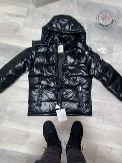 Moncler Black Glossy Puffer Jacket with Hood SIZE L