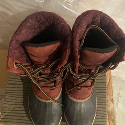 Sorel Slimpack Lace II Duck Boots Waterproof Red Burgundy Size 6 NL 2348-628