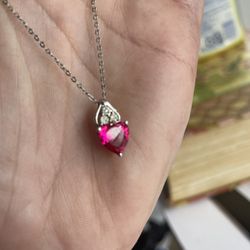 Pink sterling silver heart pendant necklace 