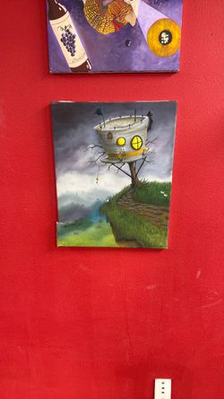 Original Fantasy Treehouse Oil Painting on Canvas