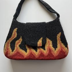 Eye-Catching Vintage Whiz-Bang Flame Fully Beaded Purse