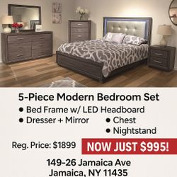 Upgrade your bedroom in style with this 5-Piece Modern Bedroom Set from Alex Furniture & Mattress!
