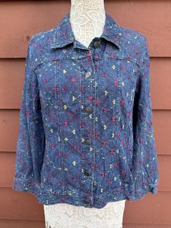 Christopher & Banks Embroidered Denim Jacket Cottagecore Eclectic Grandpa