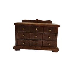 Vintage Miniature Dollhouse Wooden Dresser 5" x 2" wide x 3.25" Brass Knobs