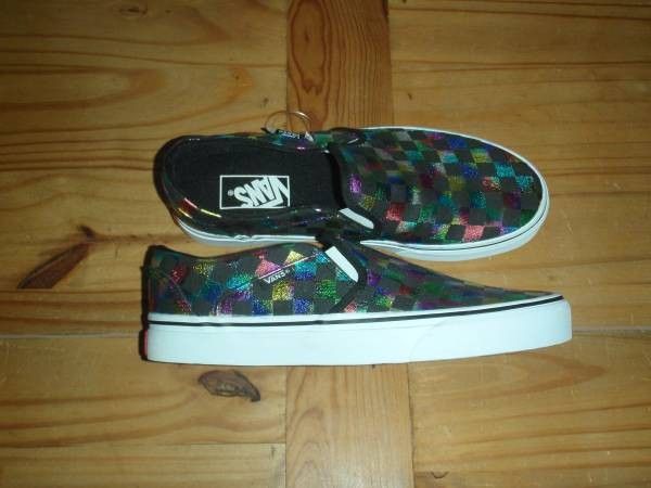 Brand New - Vans Slip-On Shoes - Black & Multi Neon Womens Size 8