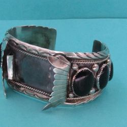 Ray Yazzie Navajo Onyx And Sterling Silver Cuff Watch Band