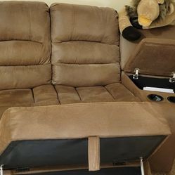 Armless 2 Seat Couch With 2 Cubholders, and  Storage Ottoman 