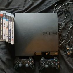 Sony Playstation 3 Console Slim PS3 with 2 Controllers and 5 Games 250gb