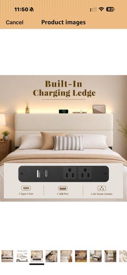 Brand New in Box Queen Bed Frame – UHTN Beige Velvet Headboard + 2 Storage Drawers