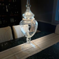 Vintage used Monumental Antique Cut Glass Crystal Liquor Dispenser decanter circa 1880