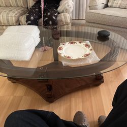 Beautiful, Heavy Wood, Tempered Glass, Coffee Table And Two End Tables