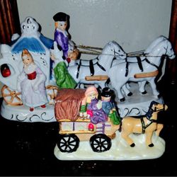 Vintage Porcelain Horse Drawn Carriage