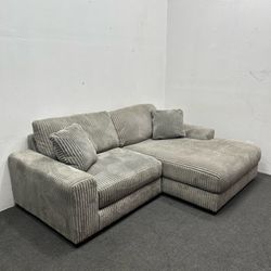 Retails 1.4k - Ashley 2-Piece Gray Corduroy Sectional Sofa - RIGHT CHAISE - Like New!