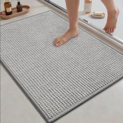 MontVoo Bath Mat,Chenille Absorbent Bathroom Mat Quick Dry Rubber Backed Bathroom Rugs Non Slip Washable Bath Mats,Ultra Thin Bathroom Rugs Fit Under