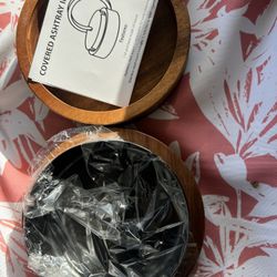 Wood And Brass Covered Cigar Ashtray 