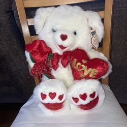 NEW Large Sweetheart White Valentine Bear With Heart Rose Bouquet 