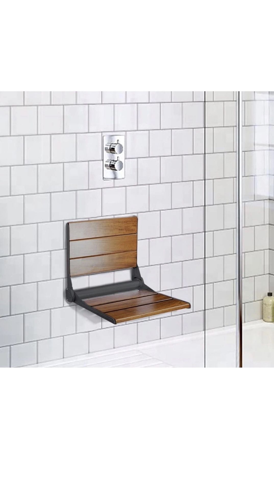 Teak Wood Shower Seat 18” Matte Black