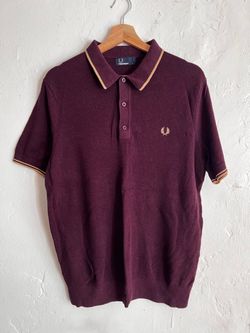 Fred Perry Knit Polo Shirt Size L Burgundy and Pale Gold