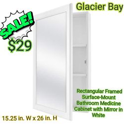 Glacier Bay

15.25 in. W x 26 in. H Rectangular Framed Surface-Mount Bathroom Medicine Cabinet with Mirror in White

