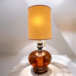 LARGE vintage rare hand blown amber glass falkenstein 1950’s table lamp Hollywood regency 