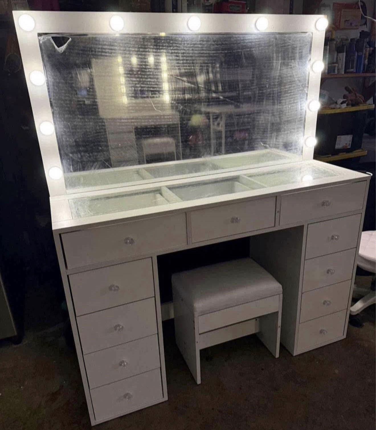 Makeup Vanity Glass Top & Chair (Brand New just assembled)