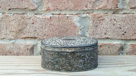 Vintage Small Metal Ornate Silver-Tone Trinket Box