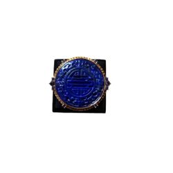 Size 8.5 Vintage .925 Gold Toned Traditional Lapis Lazuli Blue Bling Ring