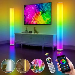 2-Pack Corner Floor Lamp,Lamps for Living Room with Smart App and Remote Control,Color Changing Mood Lighting with Music Sync,Colorful Atmosphere Deco